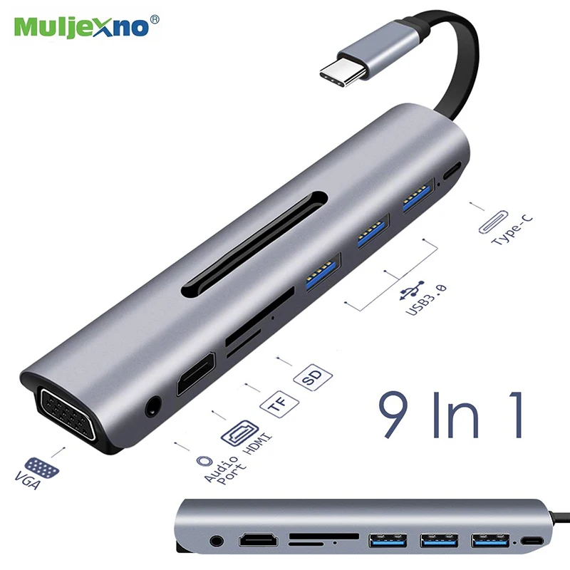 USB 3 1 type-C концентратор к HDMI адаптер usb type C PD полоса аудио VGA девять в одном