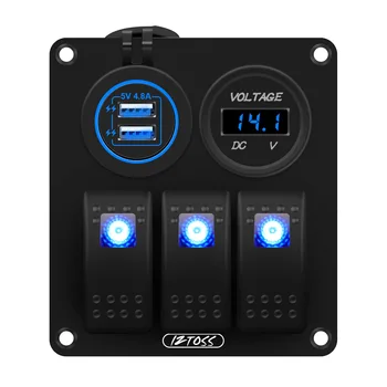 

3 Gang Aluminium Switch Panel On-off switch for Led Light Bar ,Spot Lights and Rear Lights, (Blue Light)