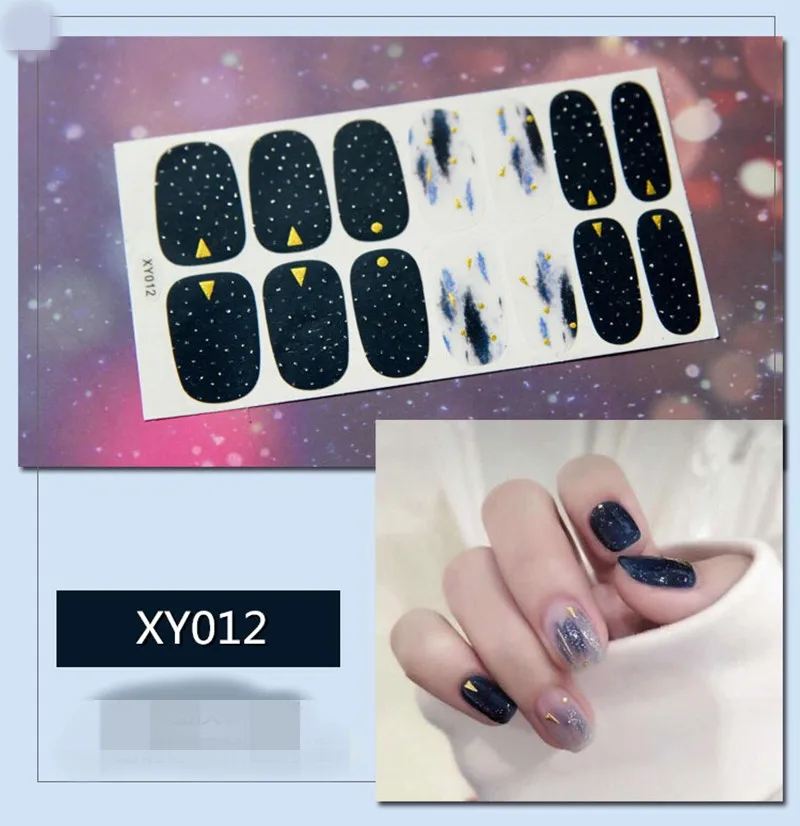 XY012 14 типсов/листов, 3D слайдер для ногтей, наклейки со звездами, блестящие декоративные линии, полосы, геометрическое сердце, самоклеющиеся, для ногтевого дизайна - Цвет: XY012