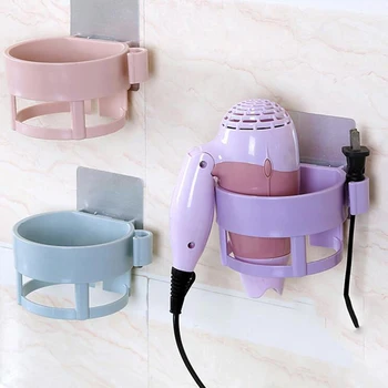 

Multi Function Plastic Hair Dryer Rack Storage Sucker Bathroom Gadget Holder Racks Durable Hairdryer Support Wall Shelf 4Color