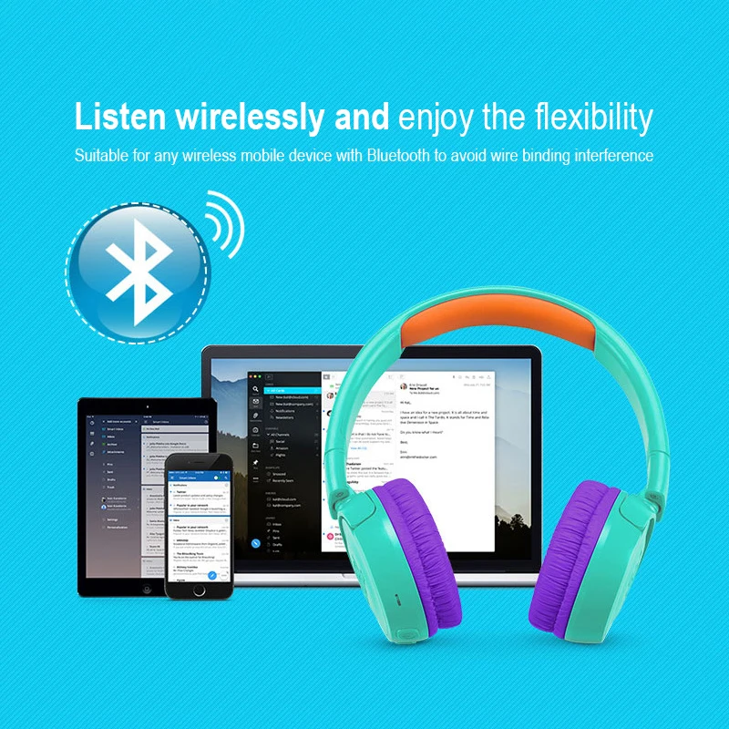 Safe Sound Designed For Kids Lightweight Wireless Bluetooth Cool Colours On ear Headphones Portable Earphone