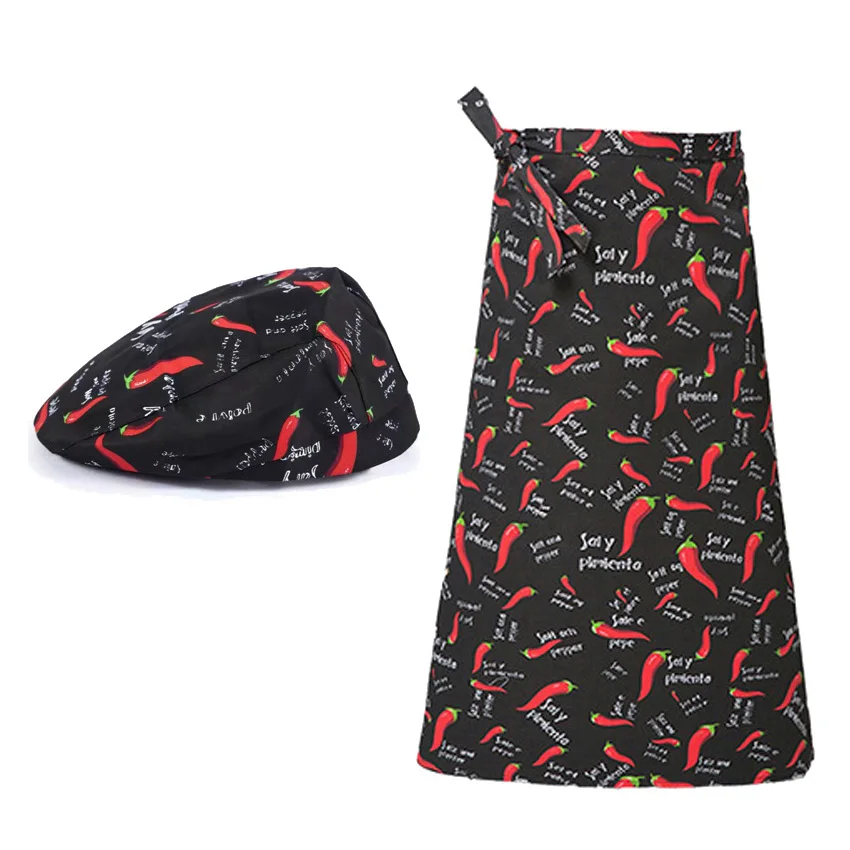 Restaurant Kitchen Chef Uniform Apron Cap Food Service Adjustable Bakery Cook Chili Striped Solid Elastic Chef Aprons Workwear