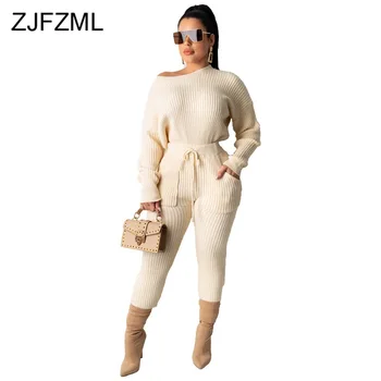 

Casual Sweater Two Piece Set Women's Clothing 2020 O Neck Full Sleeve Loose Pullover Knitted Trouser Fall Winter Warm Sweatsuit
