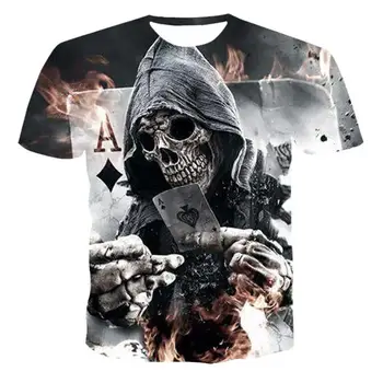 

New summer fun men's T-shirt 3D skull and poker fashion short-sleeved shirt street round neck T-shirt neutral casual T-shirt
