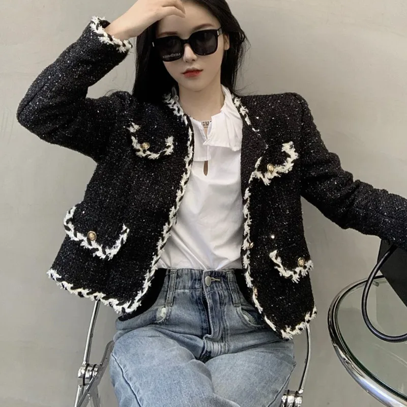 

Autumn Winter Korean Vintage Tweed Women Jacket Coat Female Buttons Streetwear Short Woolen Coats Slim Outwear Mujer Chaqueta