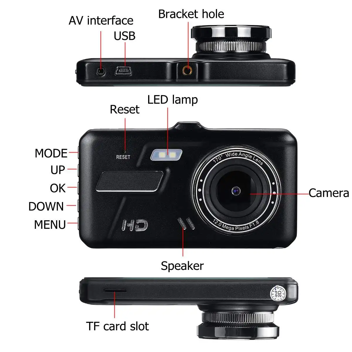  KROAK 1080P 4 zoll FHD Auto DVR Schwarz Dashboard Nachtsicht Kamera Video Recorder Loop Recording M