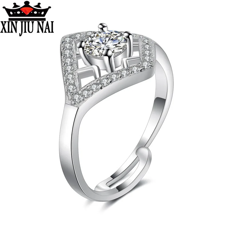 

925 sterling silver Rhombic polygonal design mosaic simulation female movable opening adjustable Unique hollowing process ring