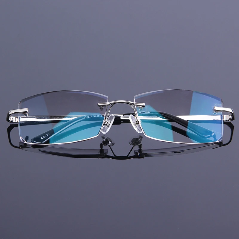 Beste High Grade Diamond Snijden Lezen Leesbril Mannen Gradiënt Grijs Lens Randloze Frame Anti Straling Brillen Nieuwe Business Mannelijke
