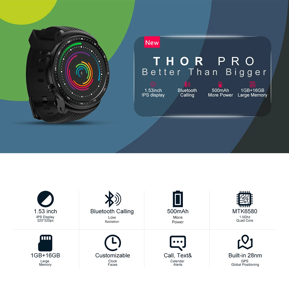 Neue Zeblaze Thor PRO 3G GPS Smartwatch 153 zoll Android 5.1 MTK6580 10 GHz 1GB + 16GB Smart uhr BT