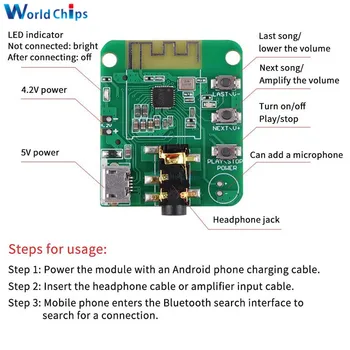 

JDY-64 MP3 Bluetooth 4.2 Decoder Amplifier Board Audio Receiver with AUX Key Button for earphone HIFI Speaker DIY