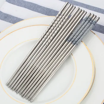 

5X Stainless Steel Chopsticks Printing Thread Chopsticks Hot Circular Home Kitchen Chopsticks Tableware