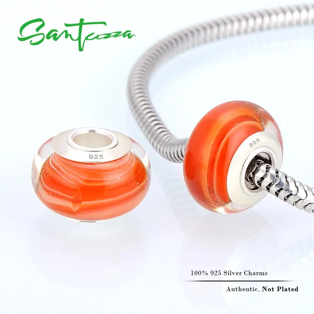 

SANTUZZA Silver Charm Colorful Beads Charm Fit For Bracelet Bangle DIY Making 100% Authentic 925 Sterling Silver Women Jewelry