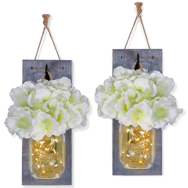 Mason Jar Sconce Wall Art Home Decor - Lighted Rustic Country Farmhouse Nightlight Decorations, Decorative Vase Accents for Kitc Mason Jar Sconce Wall Art Home Decor - Lighted Rustic Country Farmhouse Nightlight Decorations, Decorative Vase Accents for Kitc