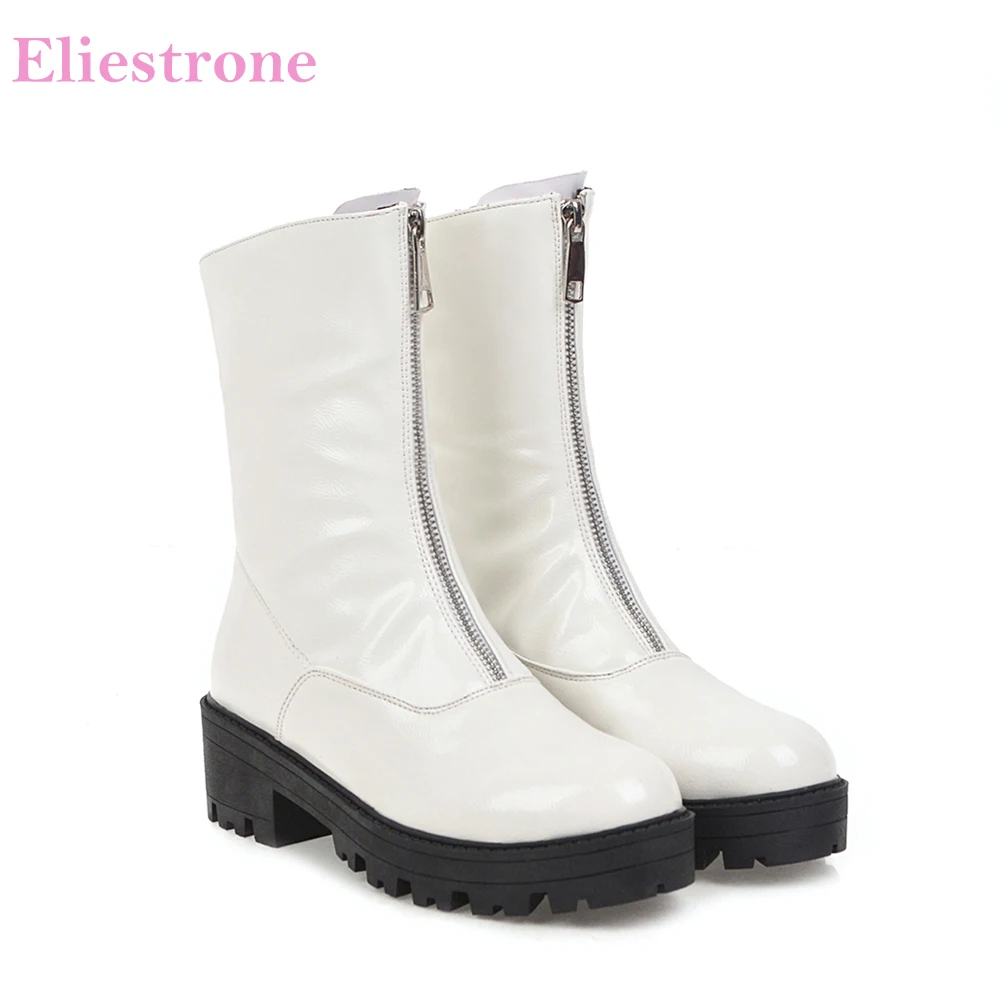 

Hot 2019 Winter New Sexy White Black Women Platform Ankle Riding Boots Chunky Heels Lady Nude Shoes LY20 Plus Big Size 10 43 46