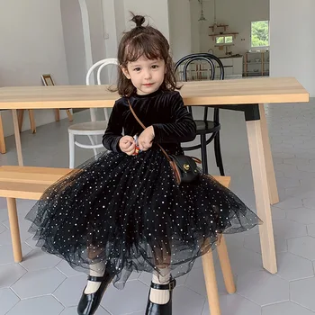 

Girls Gold Velvet Plus Velvet Sequins Starry Dress Princess Dress 2020 Autumn And Winter New Children's Clothing For Party Dress