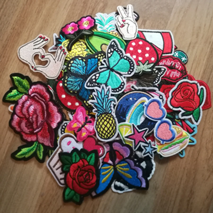 20PCS Pink Embroidered Iron On Patches, Assorted Styles Embroidered Patches  Bright Colors Cute Iron On Patch Applique for Clothes, Dress, Hats, Jeans