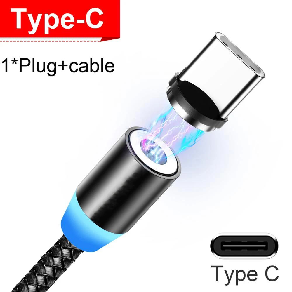 BaySerry Magnetic Cable USB Type C Cable For iPhone 11 Pro Max XR Samsung S9 Xiaomi LED Magnetic Fast Charging Micro USB C Cable - Цвет: Black Type C Cable