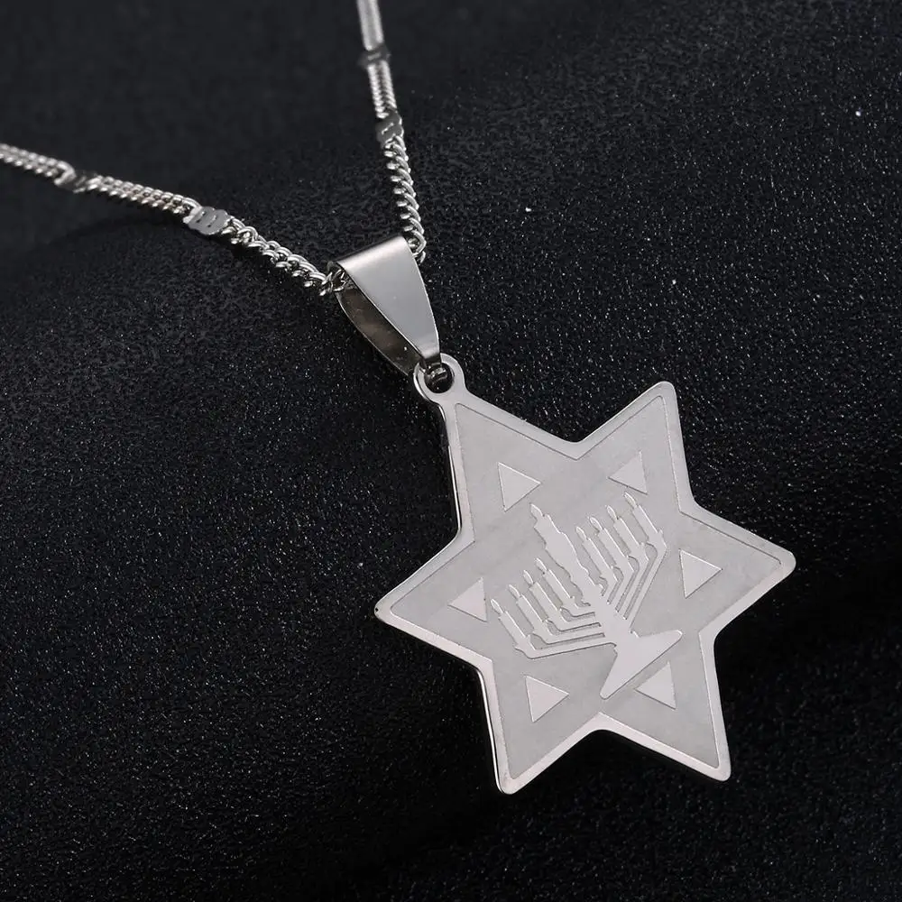 Нержавеющая сталь Menorah храм Звезда Давида кулон ожерелье Шарм ювелирные
