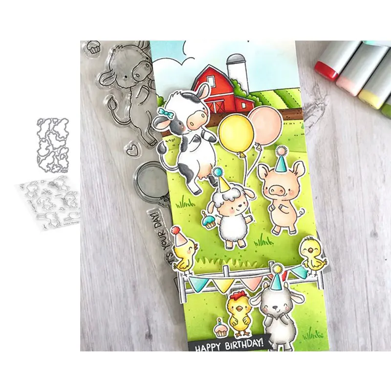 Металлические штампы и прозрачные резиновые JC корова свинка овечка для