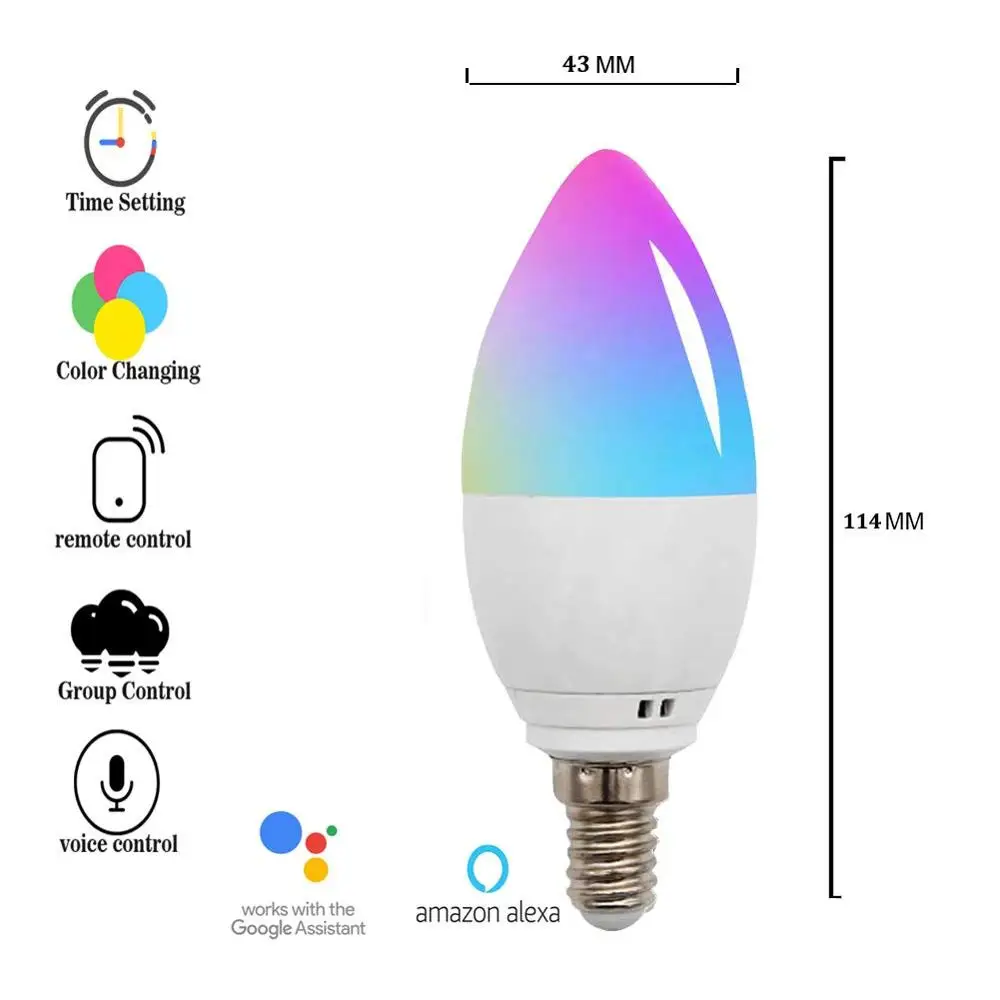 

Boaz Wifi Smart Candle Bulb E12 E14 E26 E27 APP Remote Control Alexa Echo Google Home Tuya Smart Dimmable Smart Led night Bulb