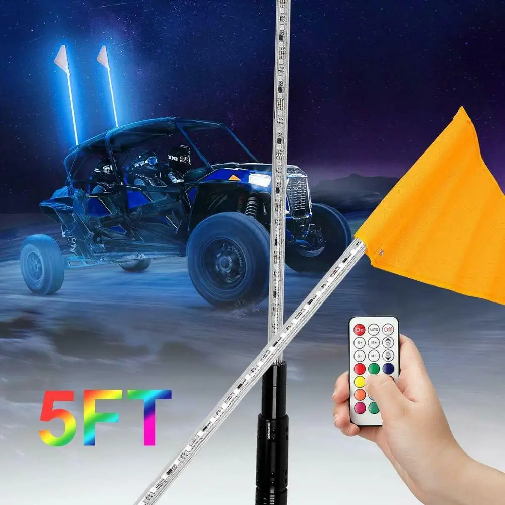 Buy 2 PCS 5ft Auto Color Changing LED Whips Light Flag ATV UTV for Jeep Trucks Dunes 4 Wheel for Polaris RZR SXS