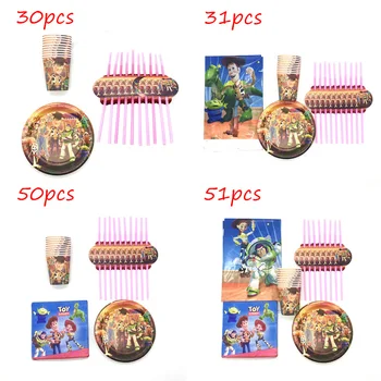 

51PCS Disney Toy Story 4 Theme Disposable Tableware Plate Cup Napkin Plastic Straws Baby Shower Birthday Party Decor Supplies