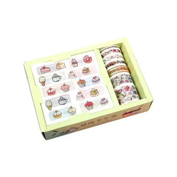 

Kawaii Gift Package Sticker with 7pcs Washi Tape Set Scrapbooking Masking Tapes 28GE