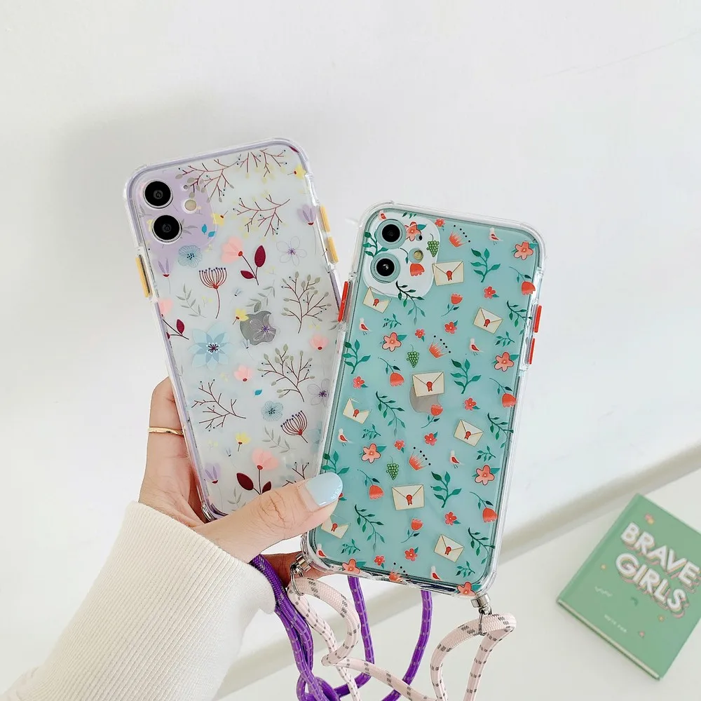 

LANYARD flowers forApple 7 8 7plus 8plus x XR XS Max 11 11pro Max Waterproof and dustproof mobile phone case