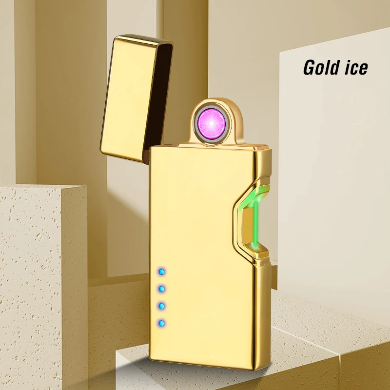 Gold Вращающаяся дуговая USB электрическая зажигалка для сигарет с сенсорным зондированием вращающиеся зажигалки металлическая ветрозащитная плазменная Электронная зажигалка подарок для мужчин - Color: Gold