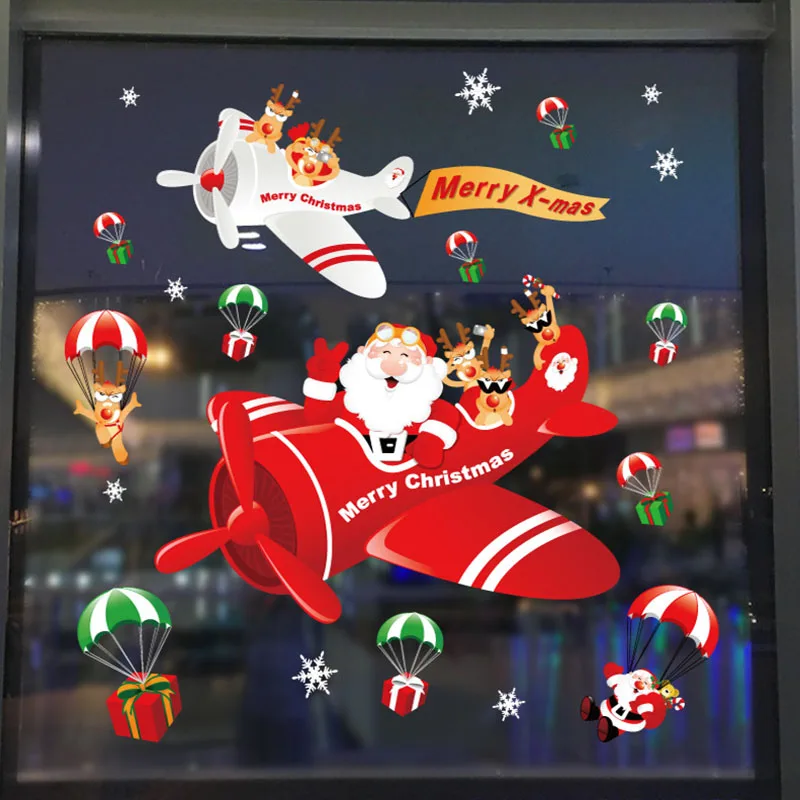 Новогодние настенные панно с Санта-Клаусом, наклейки на окна с оленями, декорированные рождественские наклейки на стену, стекло, снежинка, окно Diy Home Xm AA - Цвет: Style 10