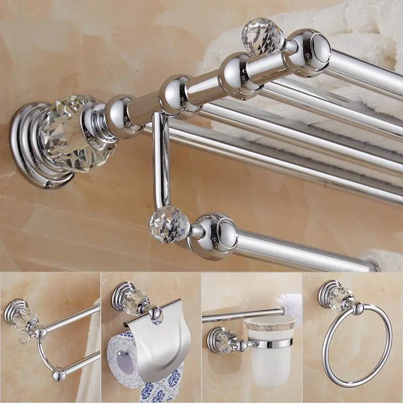 Toilet Paper Holder Bathroom Hardware Set Bathroom Hardware Accessories Brass Shower Shelf Toilet Paper Holder Silver Crystal Wall Mounted Towel Bar Toilet Brush Holder Bathroom Accessories set