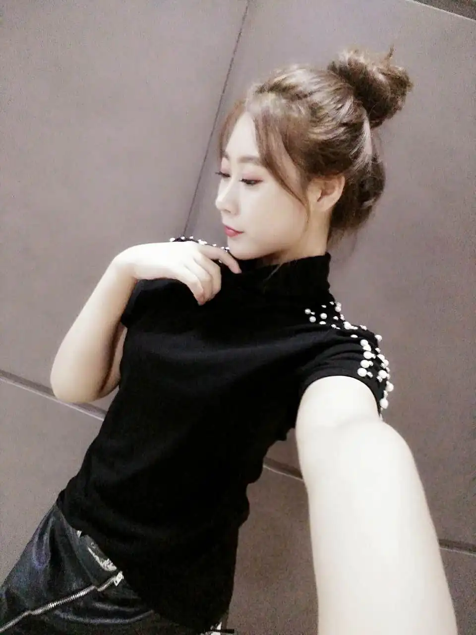 Плюс размер 5XL! Модные водолазки короткие рукава, с бисером футболки женские облегающие Топы