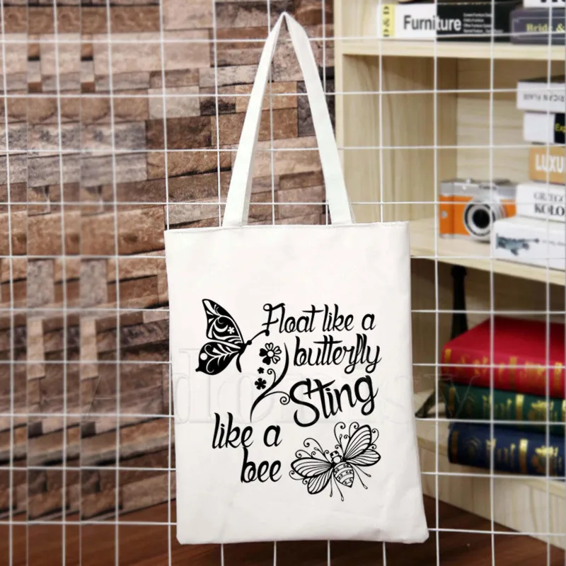 

Muhammad Ali Float Like A Butterfly Sting Like A Bee Boxer Print Canvas Tote Bags Printing Eco Bag Cartoon Shopper Shoulder Bags