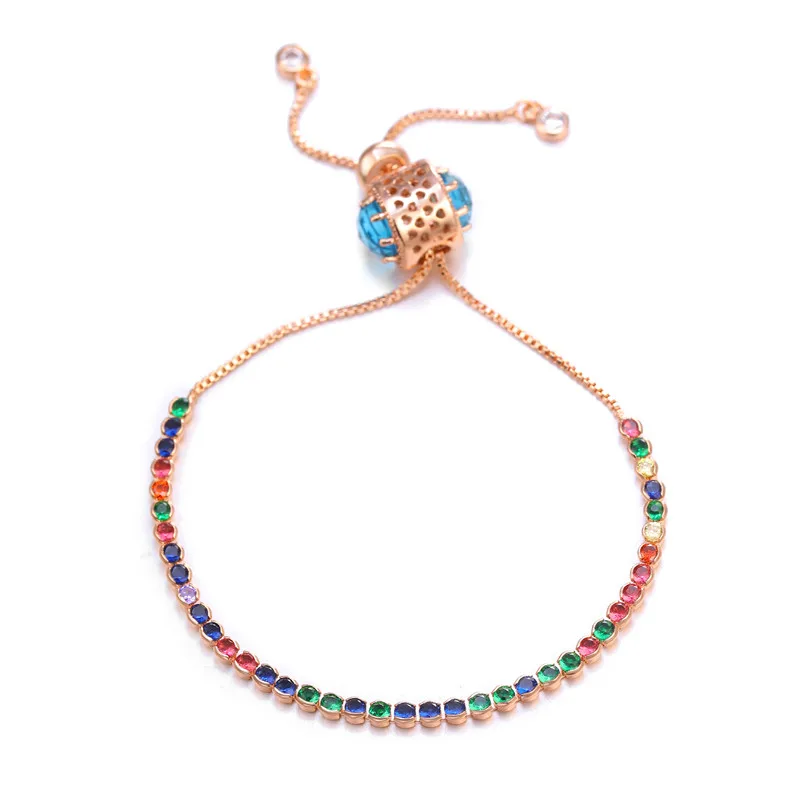 Модный Блестящий Радужный цветной Теннисный браслет Регулируемая Цепочка