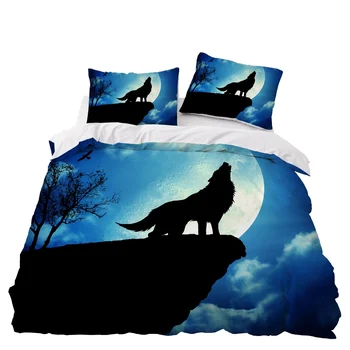 

Wolf Moon Bedding Set Bedroom Decor Doona Quilt Cover Hypoallergenic 1PC Duvet Cover with Pillowcase