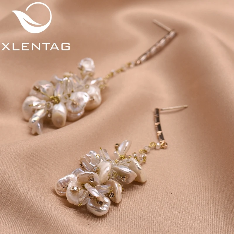 XlentAg Original Design Natural Baroque Pearl Handmade Flower Dangle Earrings For Women Party Gifts Drop Earrings Jewelry GE0601
