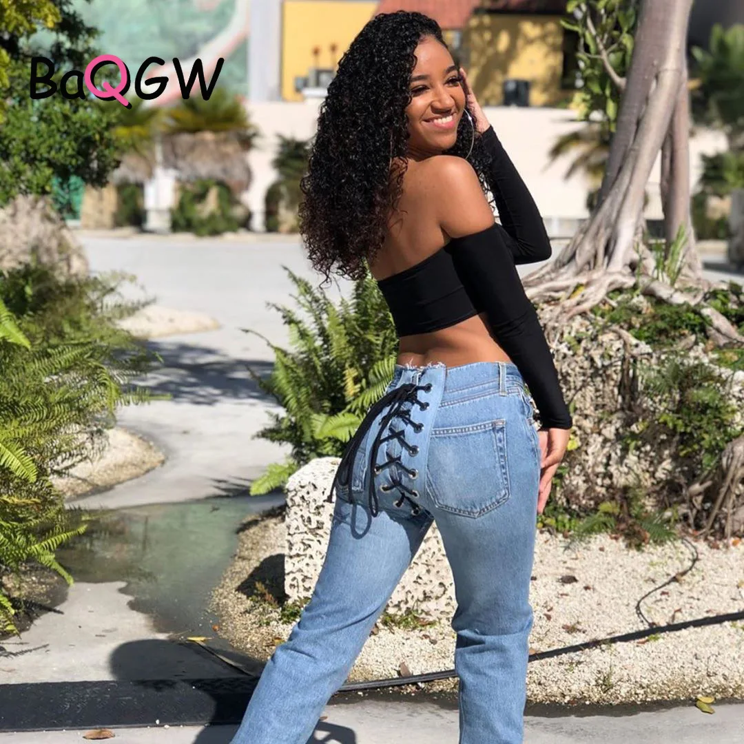 High Waist Denim Female Straight Jeans 