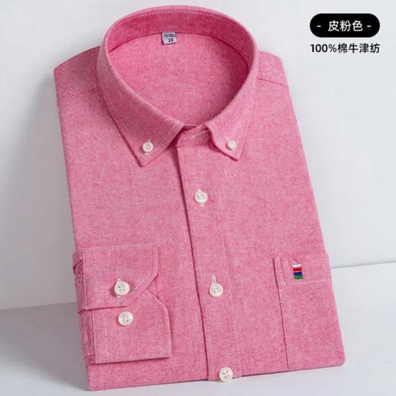 red Яркие одноцветные мужские повседневные рубашки в японском стиле Camisa из чистого хлопка, высококачественные однобортные приталенные рубашки из ткани Оксфорд - Цвет: red