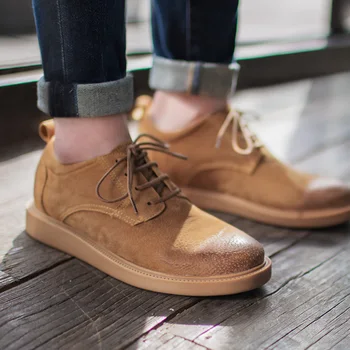 

Men's Solid Brown Suede Pig Leather Shoes Casual Spring Autumn Oxford Work Shoes leather shoes men