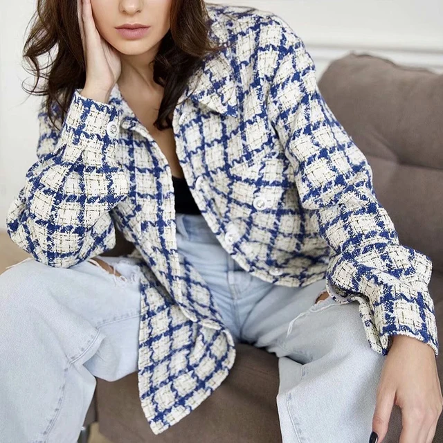 Tweed plaid jacket with vintage look