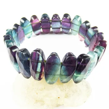 

51.9g Faceted Natural Rainbow Fluorite Oval Stretchy Bracelet 7.5" Width:20mm