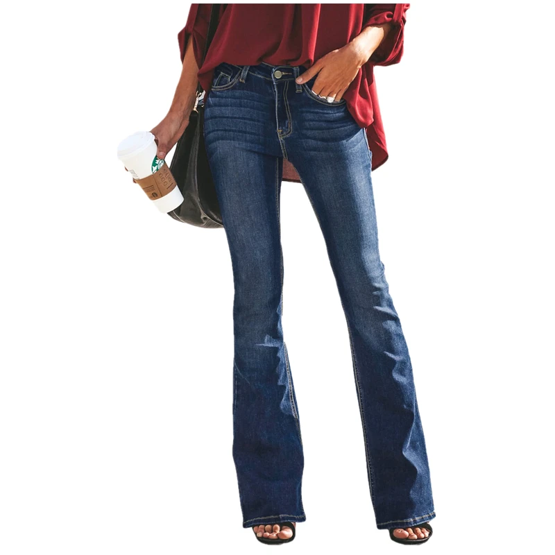 

2021 Women High Waist Fashion Stretch Pocket Wide Leg Jean Flare Pants Women Vintage Denim Ladies Ripped Jeans Plus Size Retro