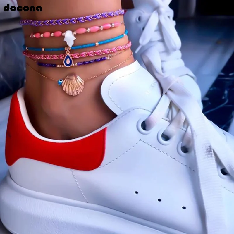 docona 6pcs Boho Shell Blue Beaded Anklet Set for Women Multilayer Adjustable Woven Rope Evil Eye Foot Chains Beach Jewelry 8953 docona 6pcs Boho Shell Blue Beaded Anklet Set for Women Multilayer Adjustable Woven Rope Evil Eye Foot Chains Beach Jewelry 8953