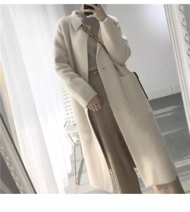 Autumn Winter Vintage Autumn Winter Women Vintage Long Cashmere Coat Loose Thick warm Medium Length Woolen Coat CA3317