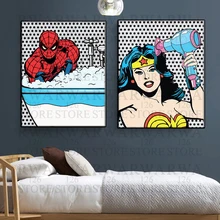 

Bathroom Wall Art Decor Picture Marvel Avengers Spiderman Taking Bath Poster Hulk On The Toilet Canvas Painting Home Decoration