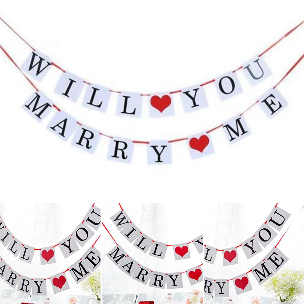 Birthday Heart Flags Will You Marry Me Wedding Banners Marriage Proposal Sign Engagement Party Valentine's Day Decoration