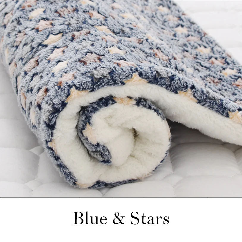 Blue with Stars Зимняя теплая кровать для собаки, мягкое Флисовое одеяло для животных, кошачьего туалета, щенка, коврик для сна, прекрасный матрас, подушка для маленьких и больших собак, 5 размеров - Цвет: Blue with Stars