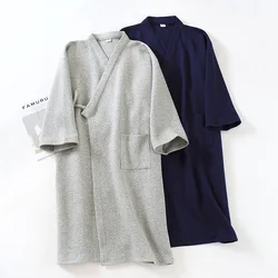 Grey Thick Thickened Air Layer Plus Size Pajamas Rhombic Lattice Kimono Nightgown Men Autumn Winter Cotton Bathrobes Robe