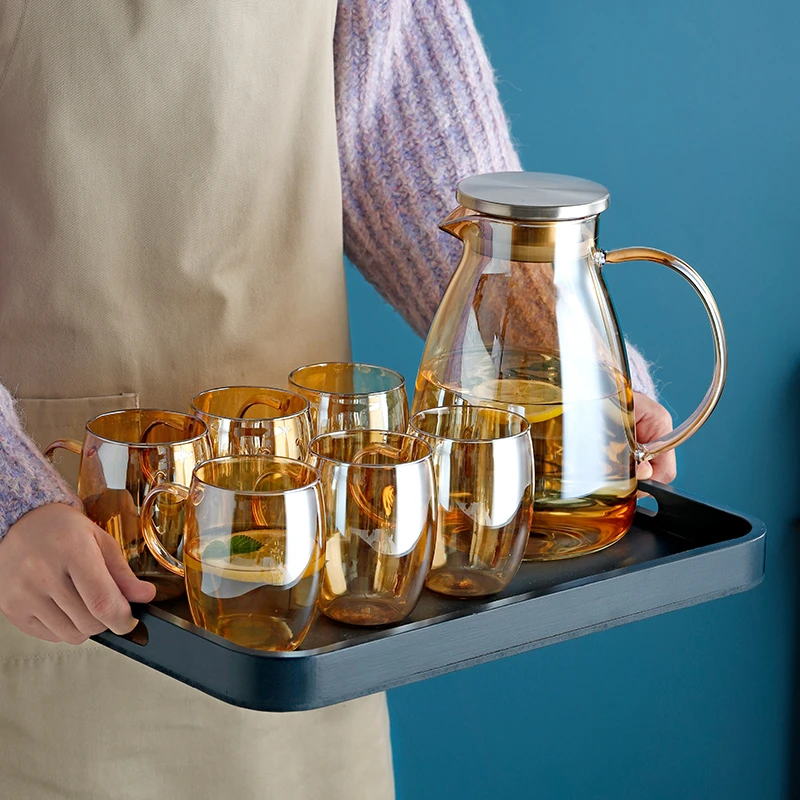 1.8L Amber Glass Teapot Sets Hot Cold Water Water Jug Transparent 