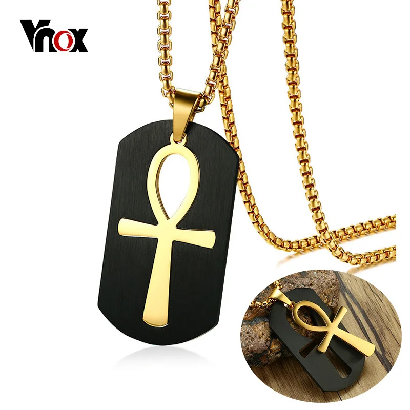 Vnox, съемное ожерелье Ankh с крестом для мужчин, золотой тон, нержавеющая сталь, с вырезами, Crux Ansata, ключ к жизни, египетская подвеска, коробка, цепь 24"